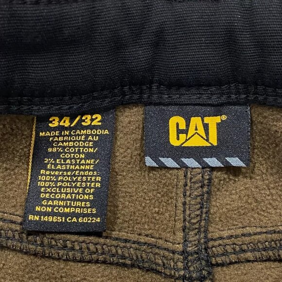 CAT Caterpillar Work Pants Mens 34 x 32 Black Canvas Fleece Lined Insulated - Picture 6 of 12